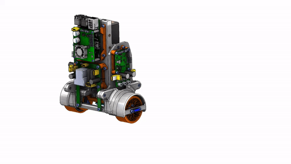 Bobble-Bot 2 exploded assembly view, parts separating and coming back together