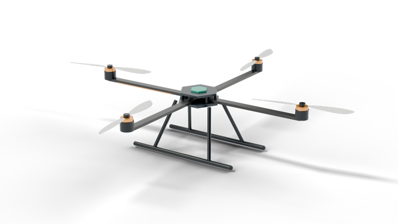 A simple custom quadrotor, rendered: four arms, four motors, four two-blade props